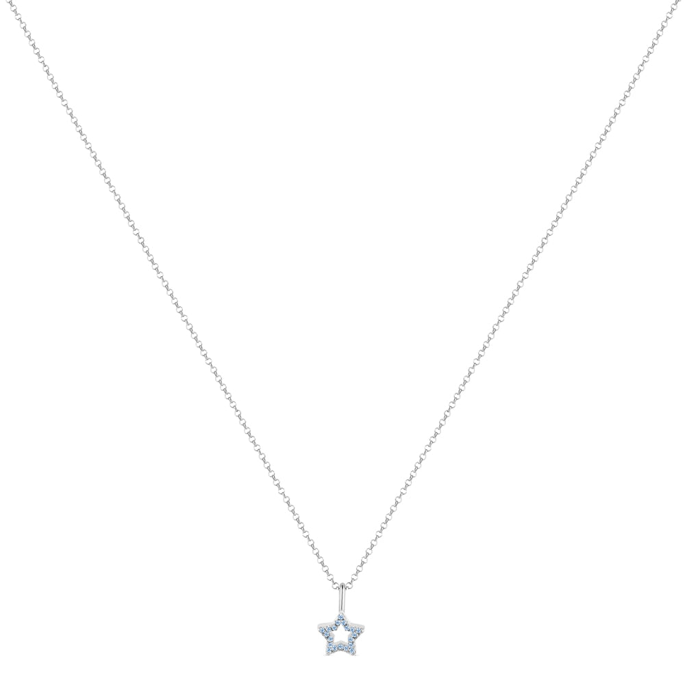 Colar Life Astro Estrela em Prata 925 com Pedras Azuis, 45cm