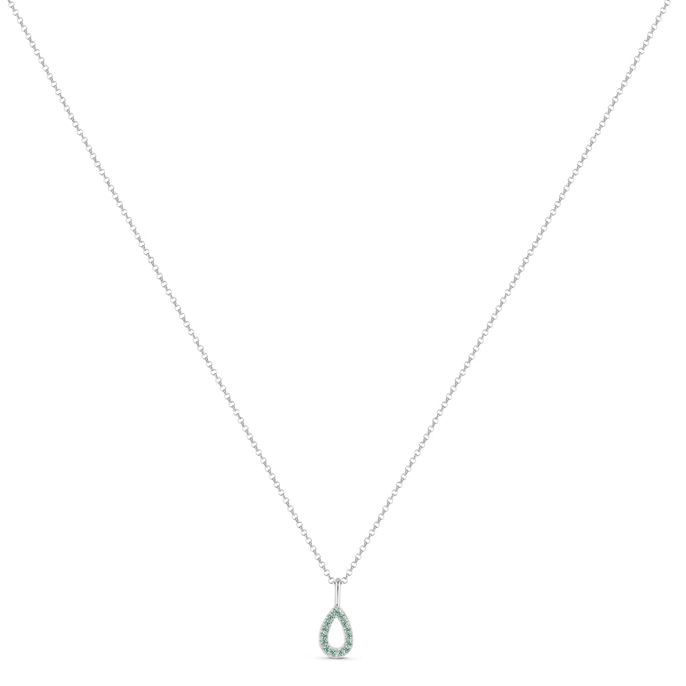 Colar Life Astro Gota em Prata 925 com Pedras Verdes, 45cm