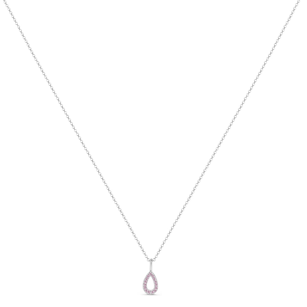 Colar Life Astro Gota em Prata 925 com Pedras Rosas, 45cm