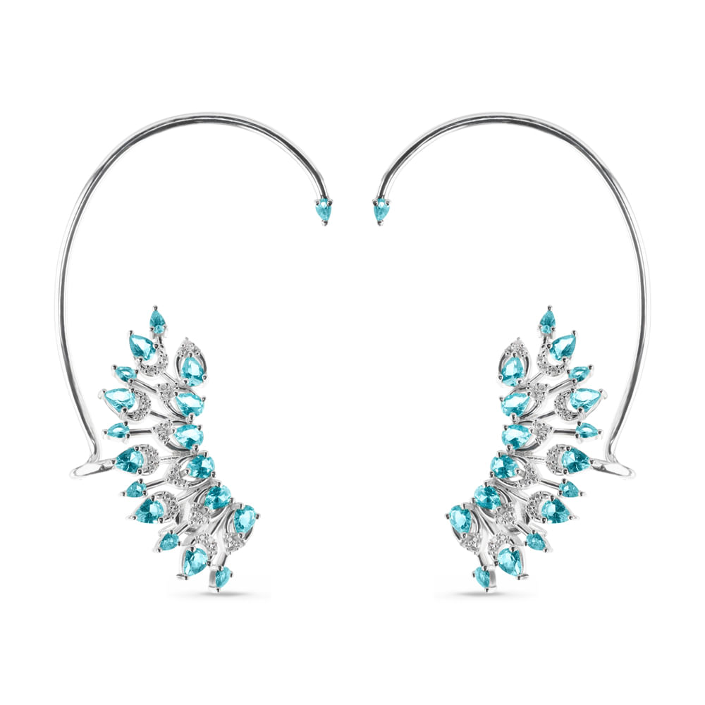 Brinco Ear Cuff Life Splash em Prata 925 com Pedras Verdes e Incolores