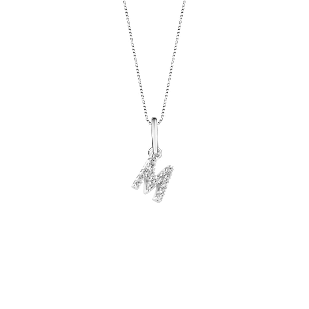Pingente Letra M em Ouro Branco 18k com Diamantes 0,06 ct