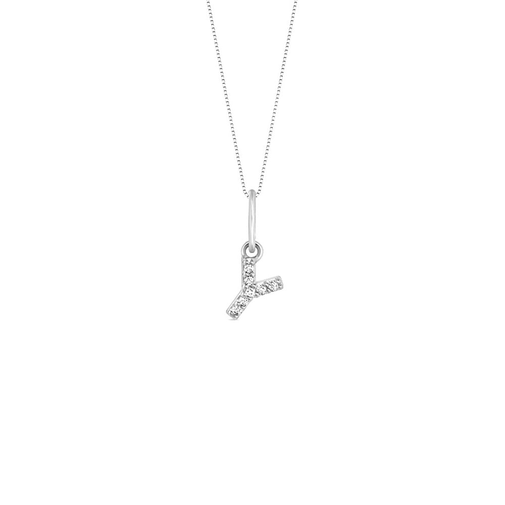 Pingente Letra Y em Ouro Branco 18k com Diamantes 0,03 ct