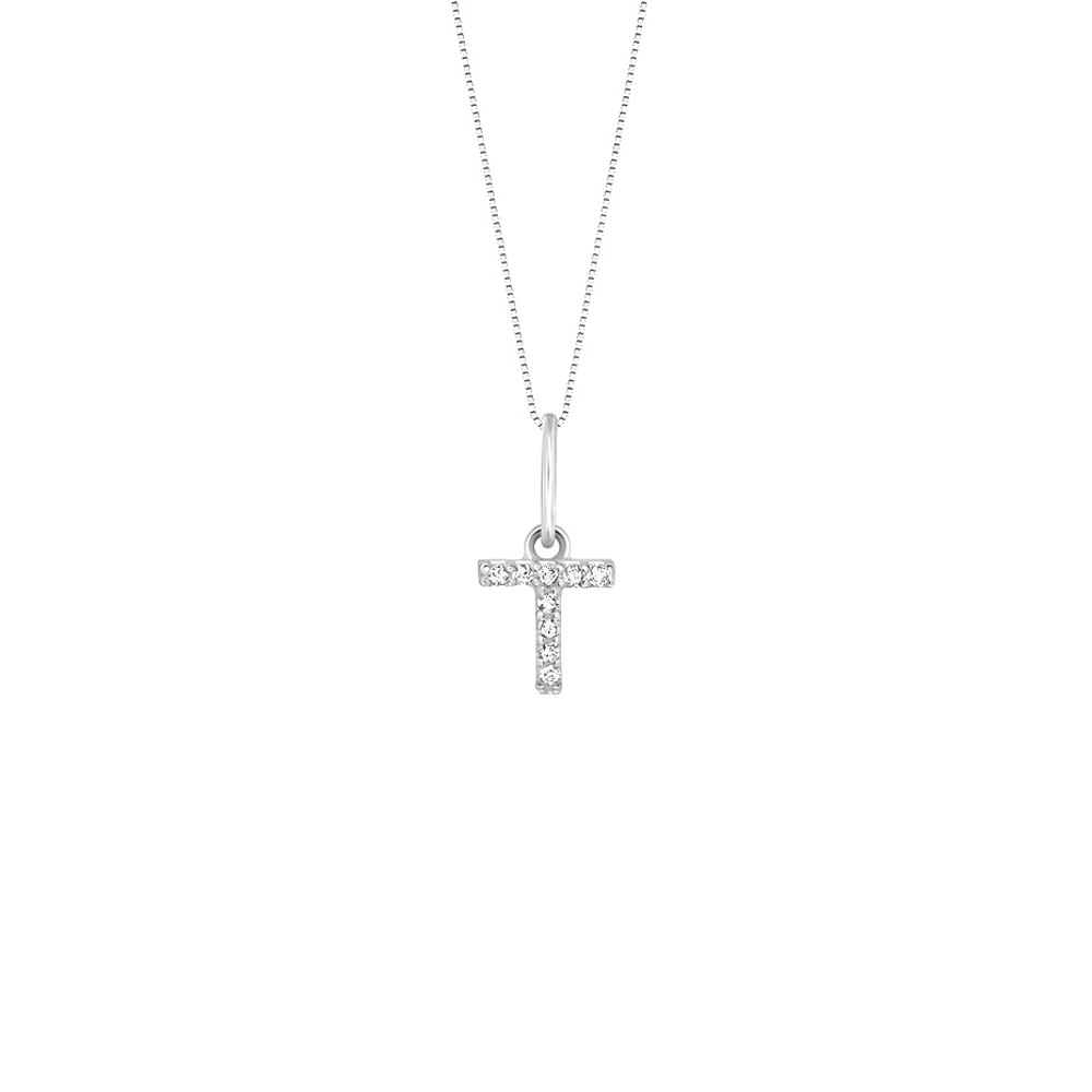 Pingente Letra T em Ouro Branco 18k com Diamantes 0,04 ct