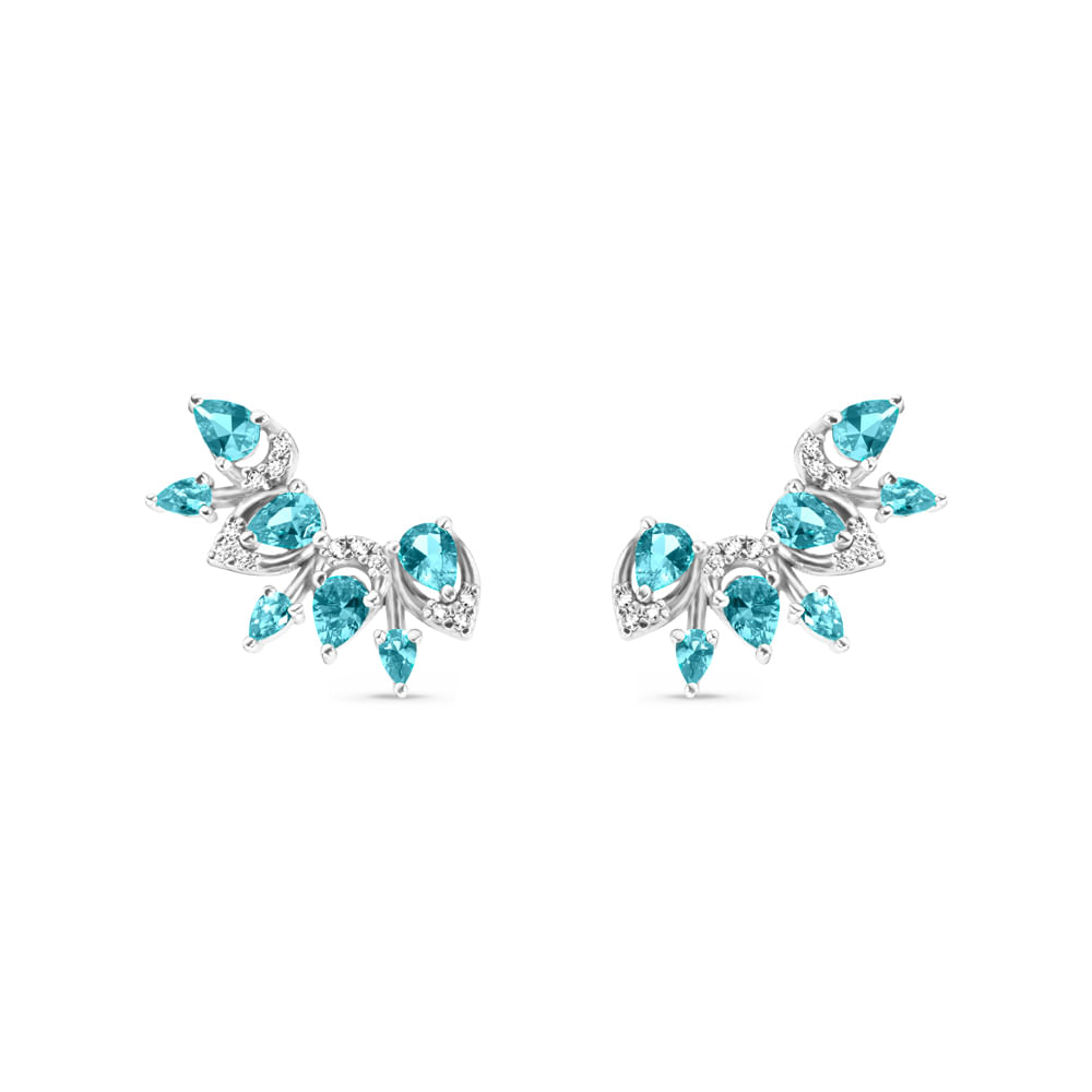 Brinco Ear Cuff Life Splash em Prata 925 com Pedras Verdes e Incolores