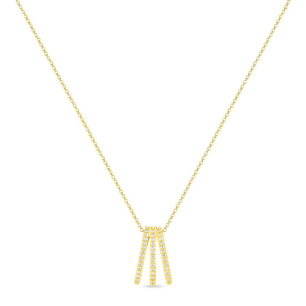 Colar Life Maxi VI em Prata 925 com banho de Ouro Amarelo 18k e Pedras Incolores, 45cm