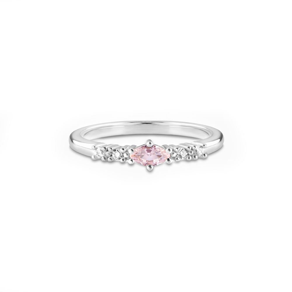 Anel Life Blend IV em Prata 925 com Pedra Rosa e Incolores