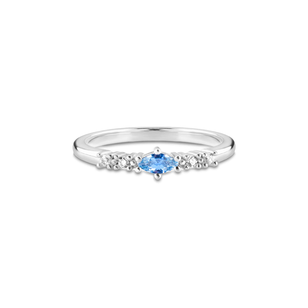 Anel Life Blend IV em Prata 925 com Pedra Azul e Incolores