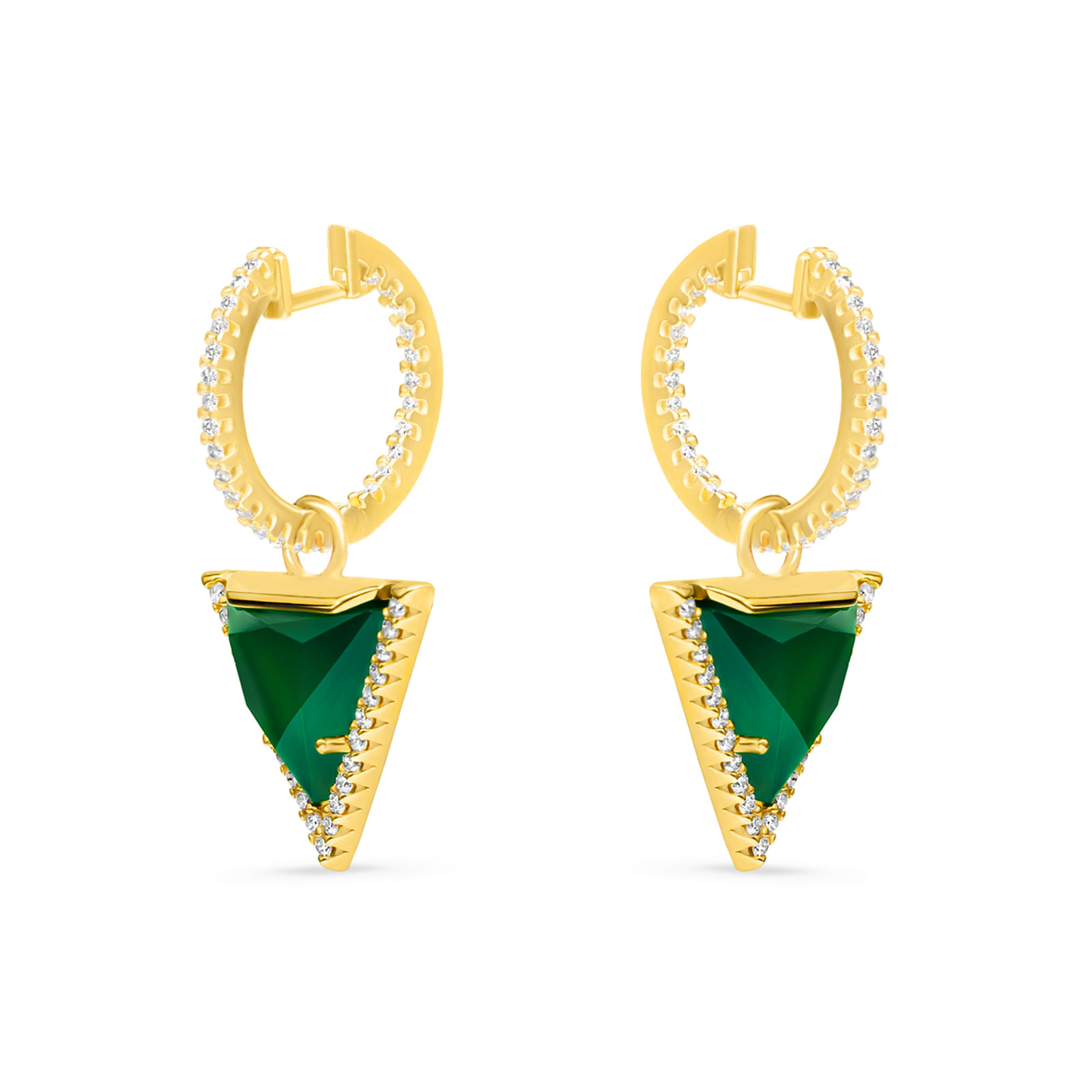 Brinco Vivara em Ouro Amarelo 18k com Ágata Verde e Diamantes 0,60 ct
