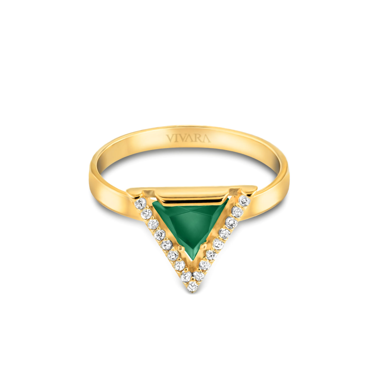 Anel Vivara em Ouro Amarelo 18k com Ágata Verde e Diamantes 0,10 ct
