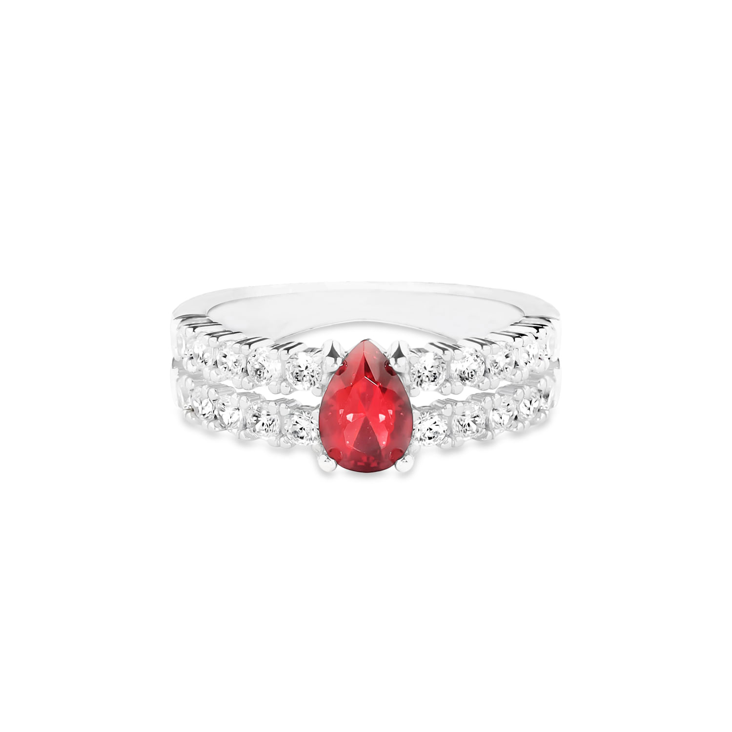 Anel Life Special II Duplo em Prata 925 com Cristal Vermelho e Pedras Incolores