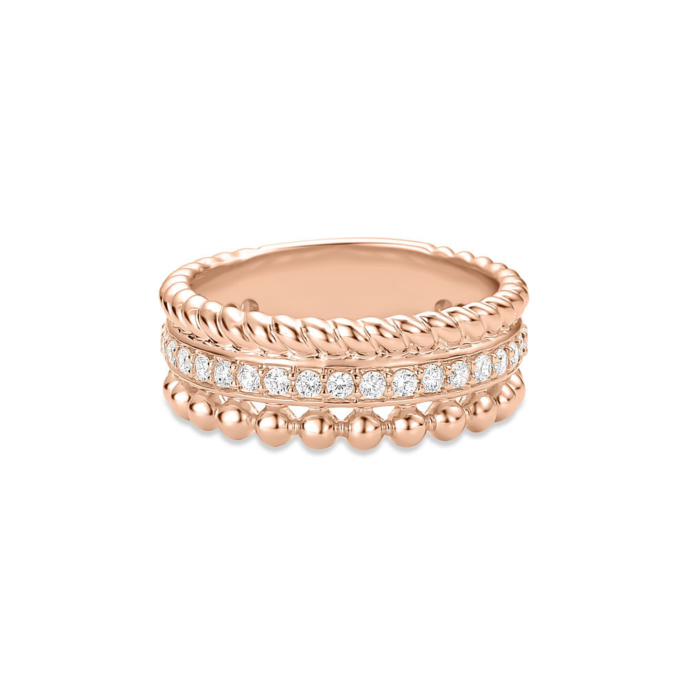 Anel Life Maxi III em Liga Rosé com Banho de Ouro Rosé 18k e Pedras Incolores