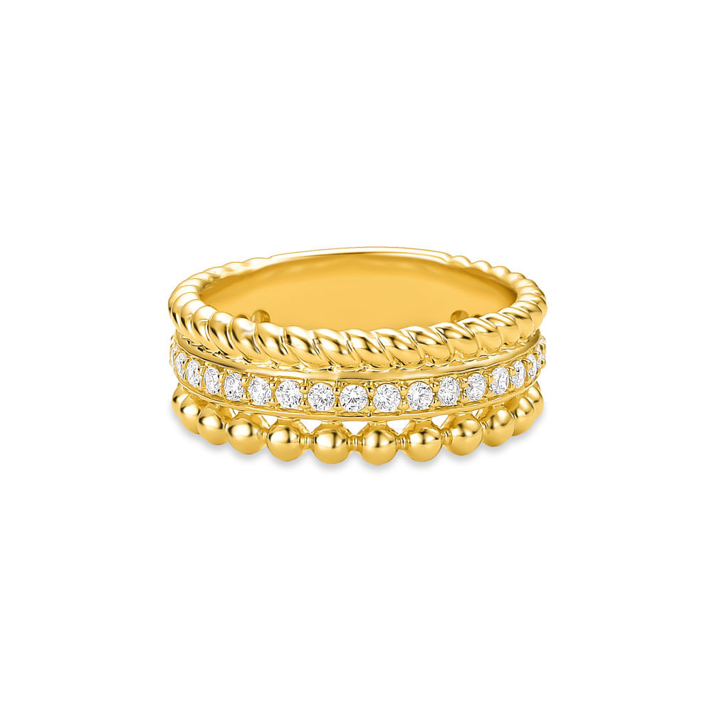 Anel Life Maxi III em Prata 925 com Banho de Ouro Amarelo 18k e Pedras Incolores