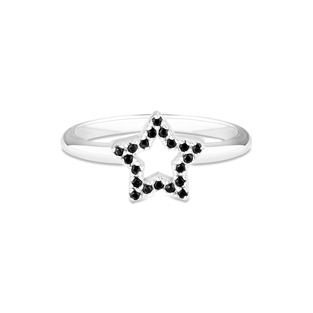 Anel Life Astros em Prata 925 com Pedras Pretas