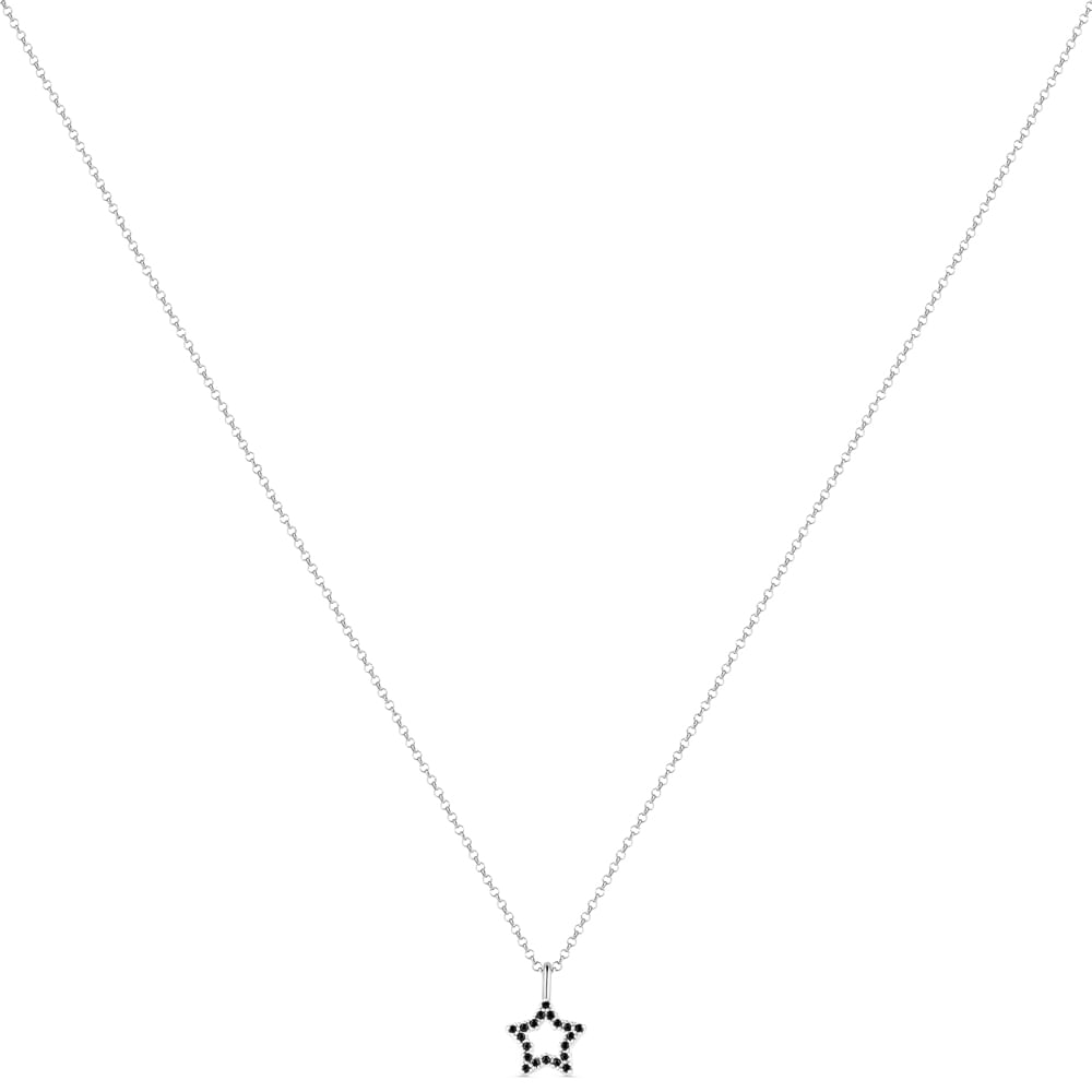 Colar Life Astros Estrela em Prata 925 com Pedras Pretas, 45cm