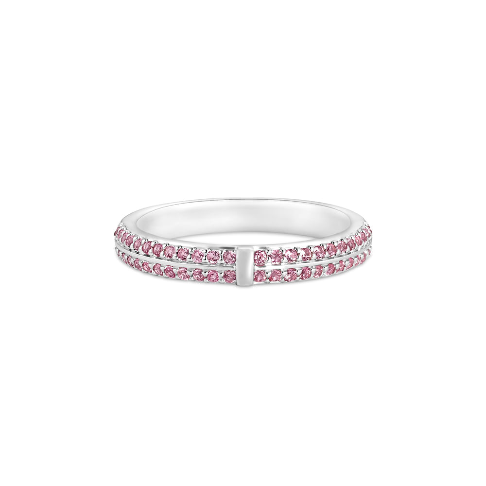 Anel Life Glam em Prata 925 com Pedras Rosas