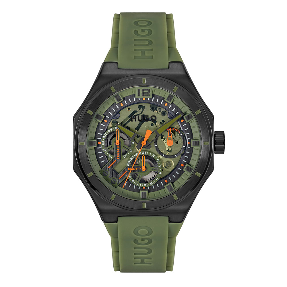 Relógio Hugo Skeleton Masculino Borracha Verde – 1530376