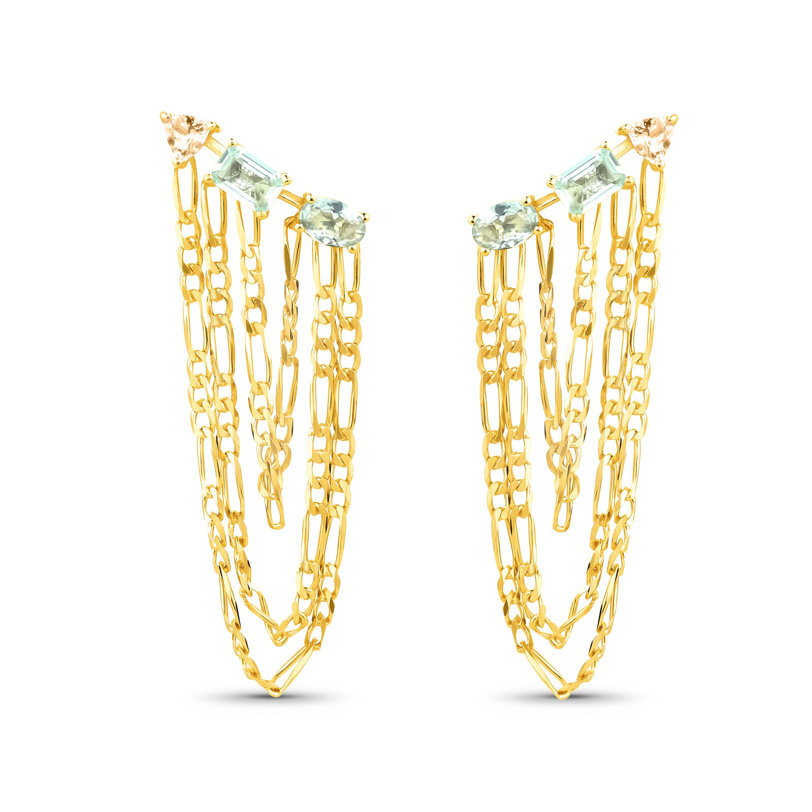 Brinco Life Bellini em Prata 925 com Banho de Ouro Amarelo 18k, Pedras Verdes e Amarelas