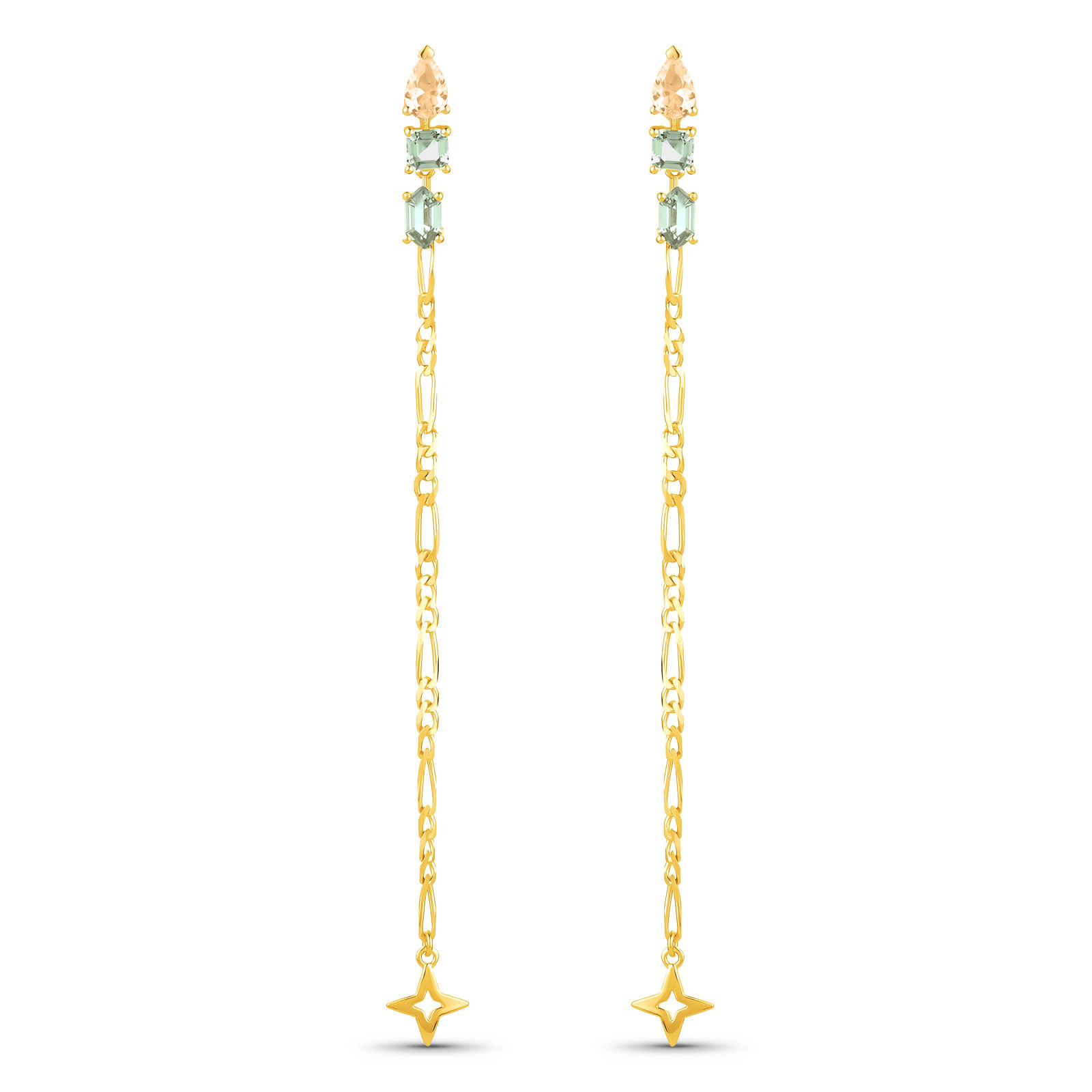 Brinco Life Bellini em Prata 925 com Banho de Ouro Amarelo 18k, Pedras Verdes e Amarelas