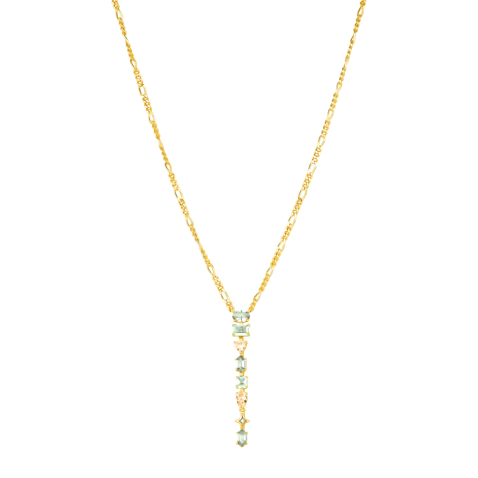 Colar Life Bellini em Prata 925 com Banho de Ouro Amarelo 18k, Pedras Verdes e Amarelas, 47cm