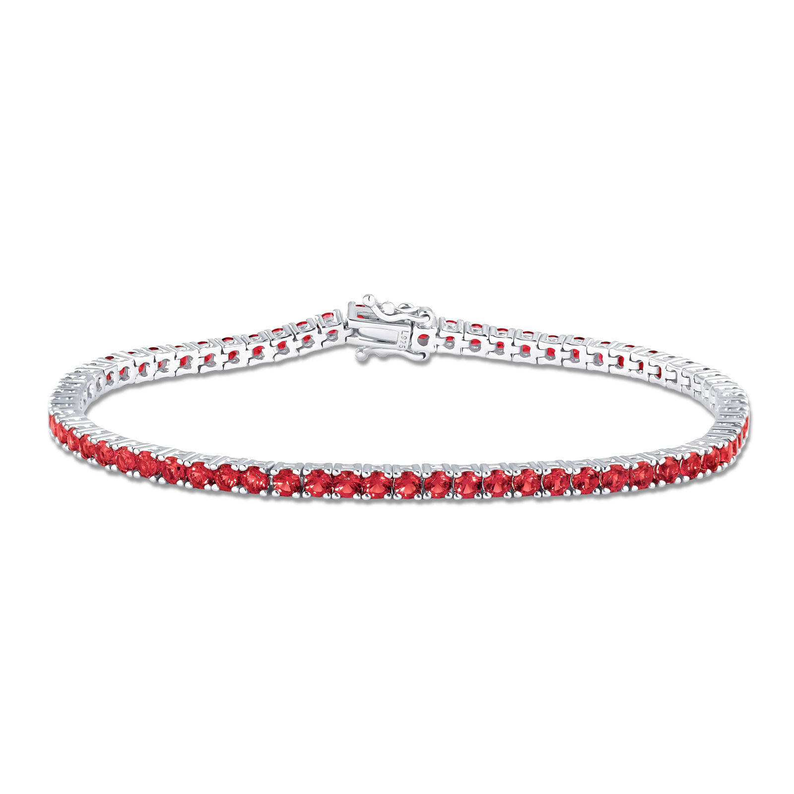 Pulseira Life Special II em Prata 925 com Pedras Vermelhas