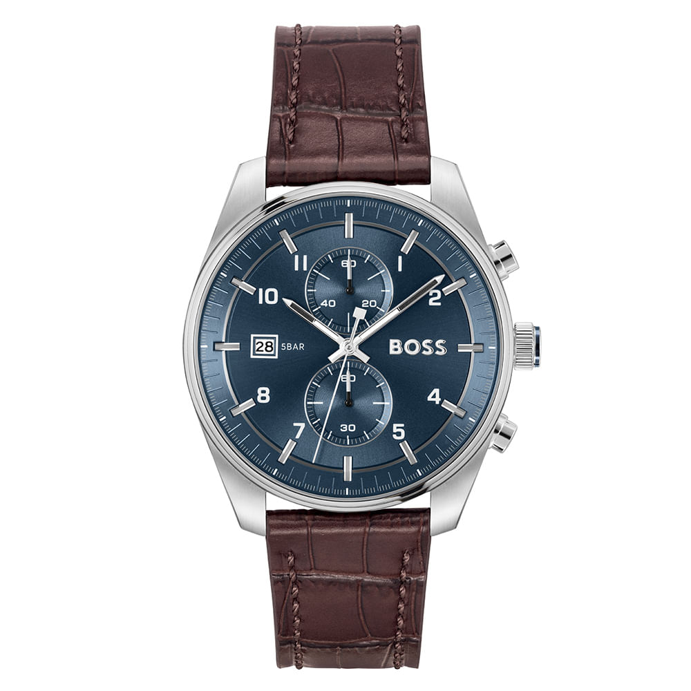 Relógio Boss Skytravller Masculino Couro Marrom - 1514194