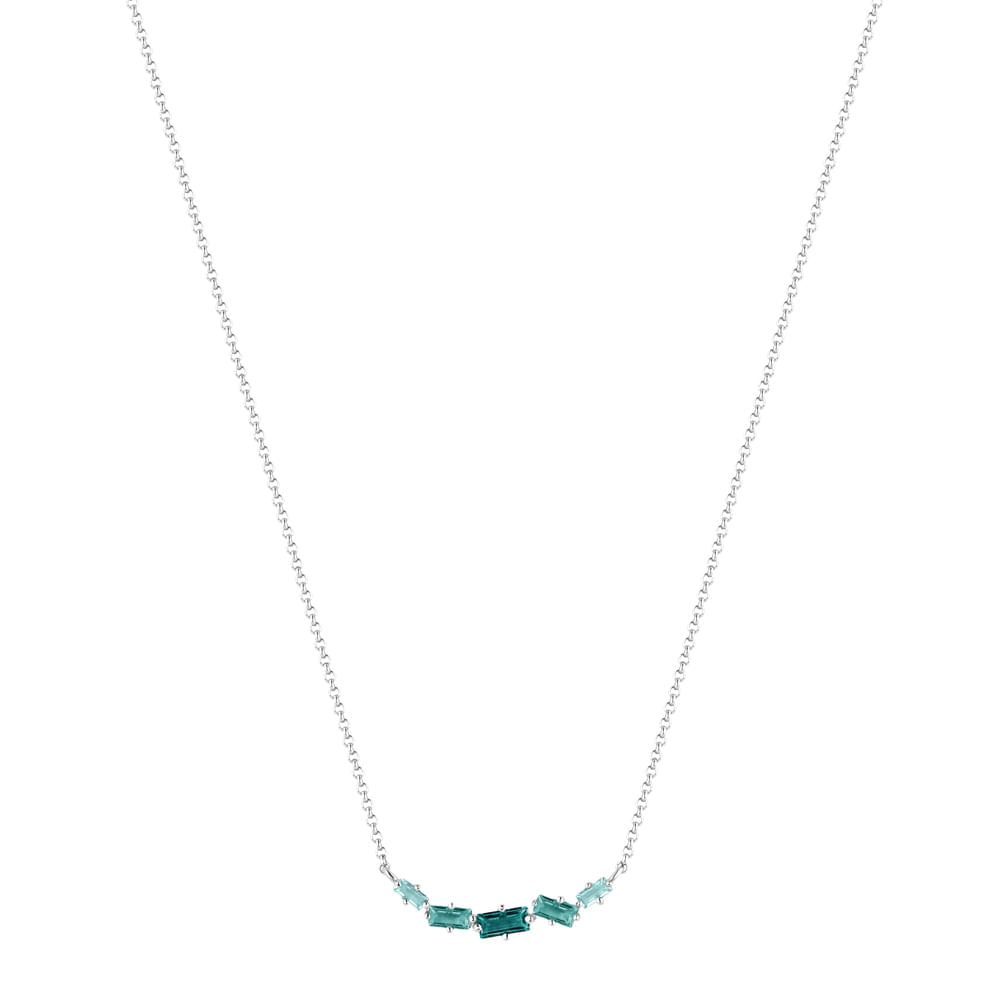 Colar Life Aurora II em Prata 925 com Pedras Verdes, 45cm
