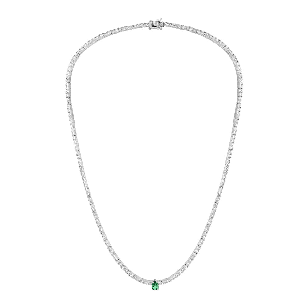 Colar Life Special II em Prata 925 com Pedras Incolores e Verde, 40cm