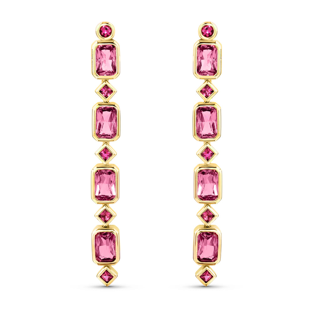 Brinco Life Cora em Prata 925 com Banho de Ouro Amarelo 18k com Pedras Rosas