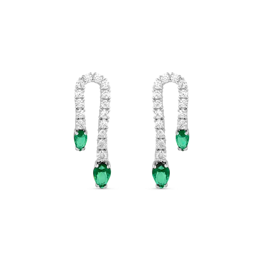 Brinco Life Special II em Prata 925 com Pedras Verdes e Incolores