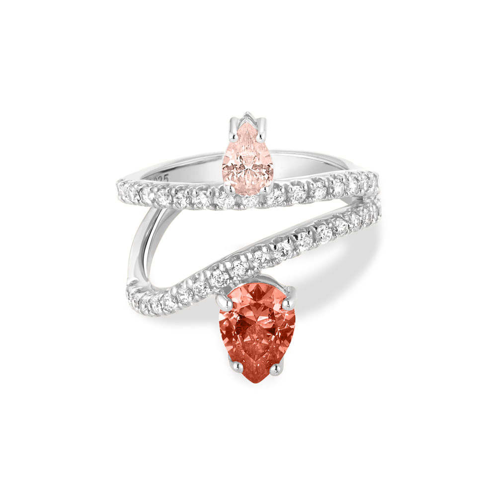 Anel Life Sun II em Prata 925 com Pedras Rosadas e Incolores