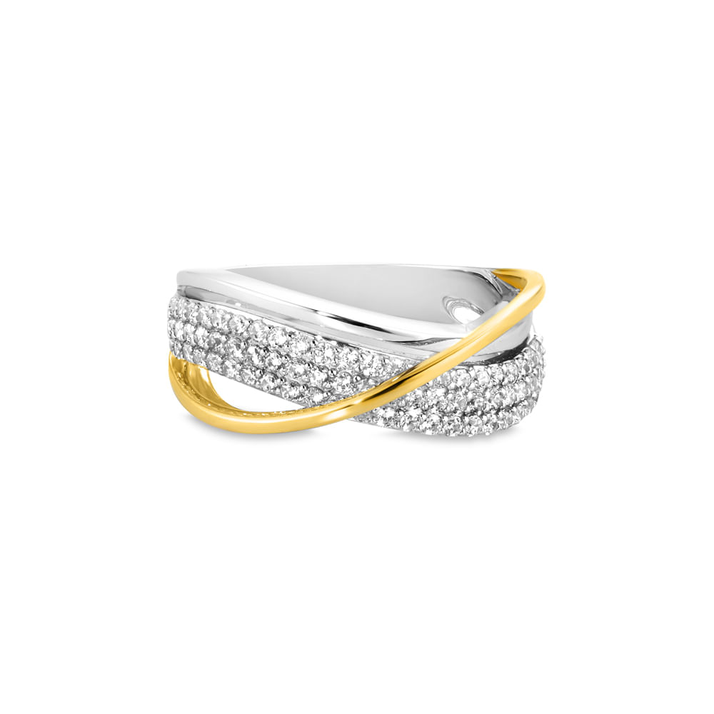 Anel Life Maxi VII em Prata 925 com Banho de Ouro Amarelo 18k e Pedras Incolores