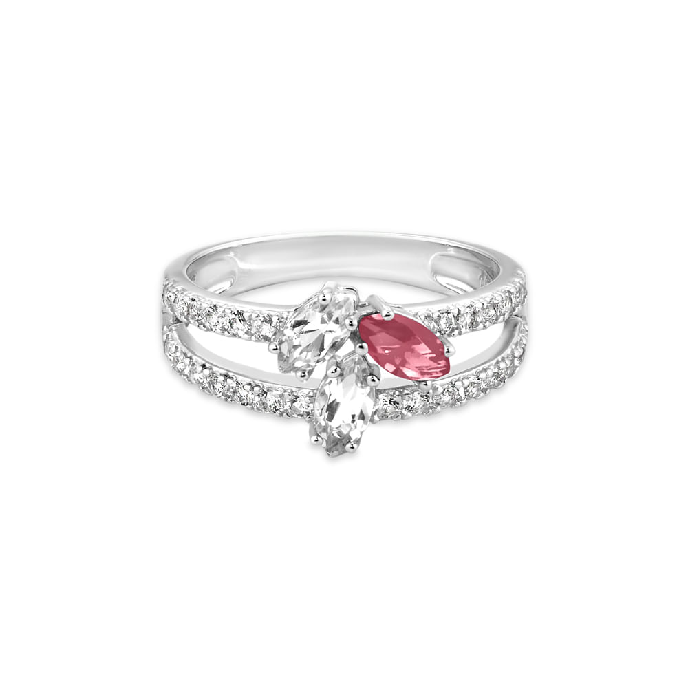 Anel Life Brisa II em Prata 925 com Pedras Vermelhas e Incolores