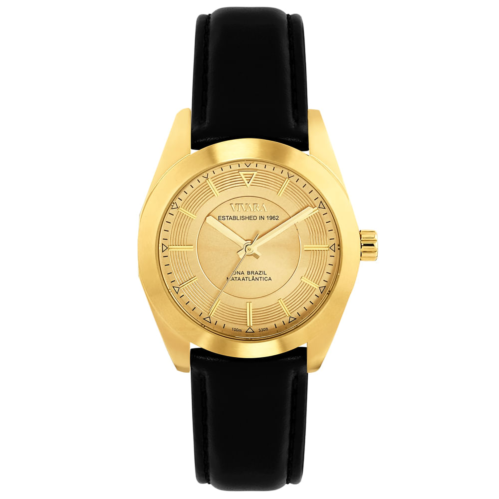 Relógio Vivara Mata Atlântica Feminino Dourado com Couro