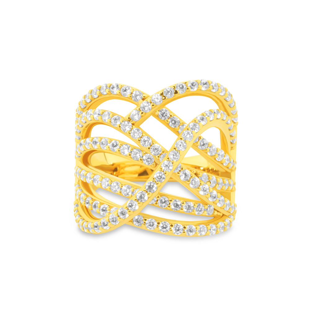 Anel Life Maxi VI em Prata 925 com Banho de Ouro Amarelo 18k e Pedras Incolores
