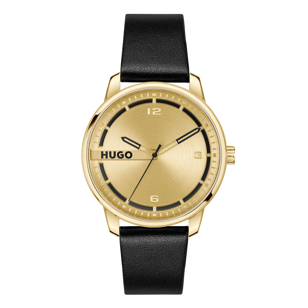 Relógio Hugo Stamp Masculino Couro Preto – 1530363
