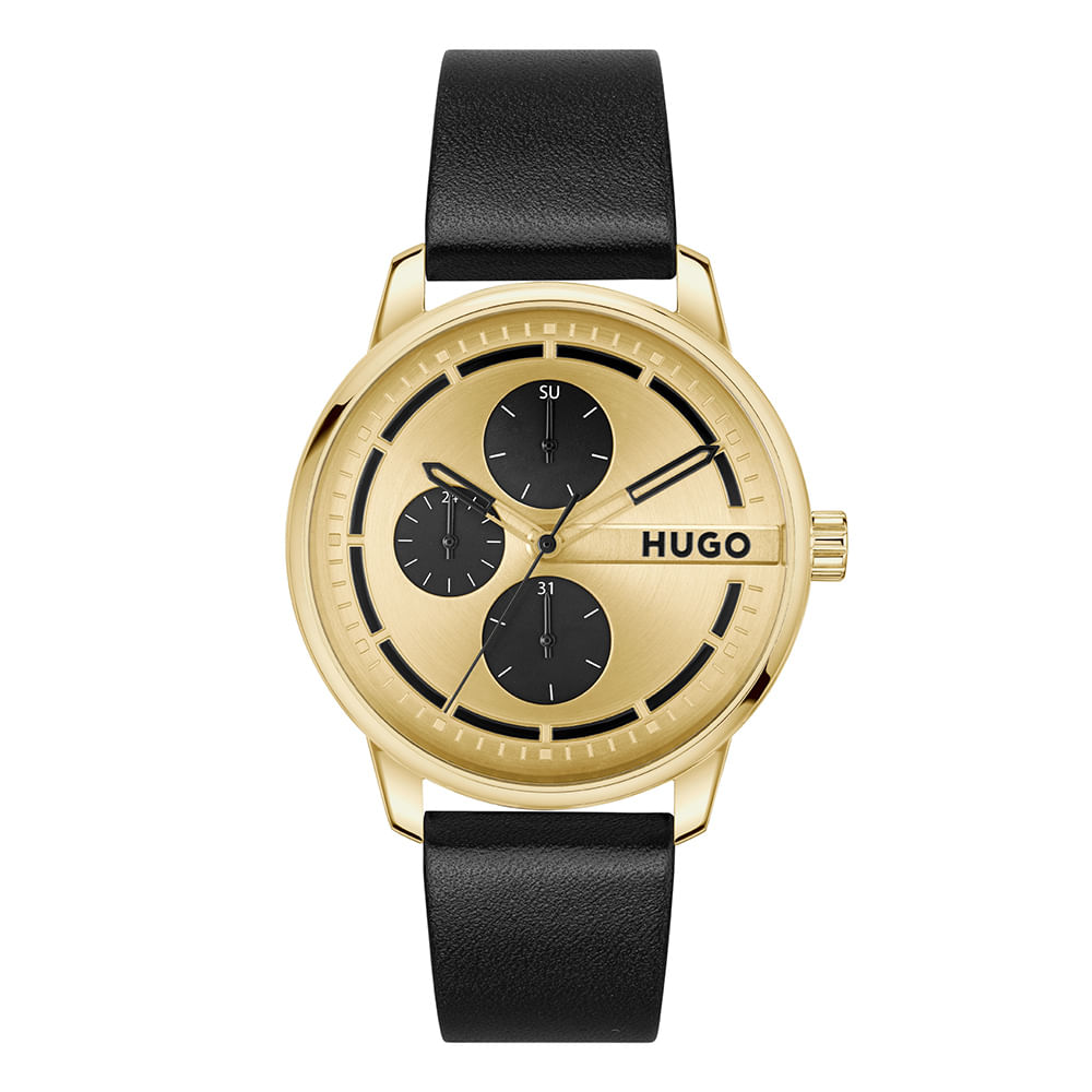 Relógio Hugo Stamp Masculino Couro Preto – 1530367