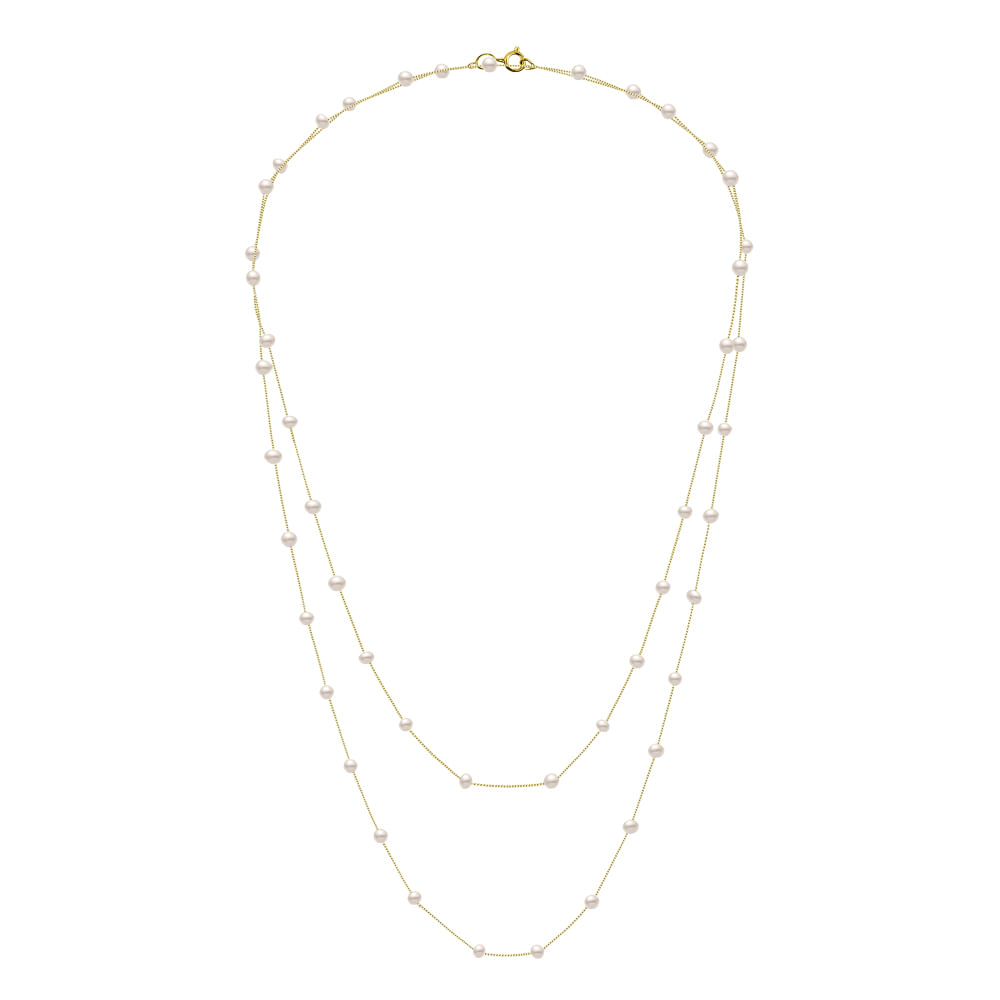 Colar de Pérolas com Ouro Amarelo 18k, 3-3.5mm