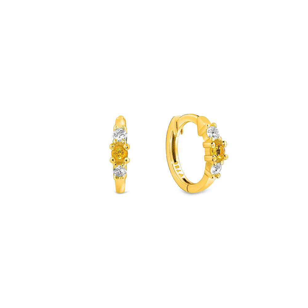 Argola Cores em Ouro Amarelo 18k com Citrino e Safiras Incolores, 22 mm