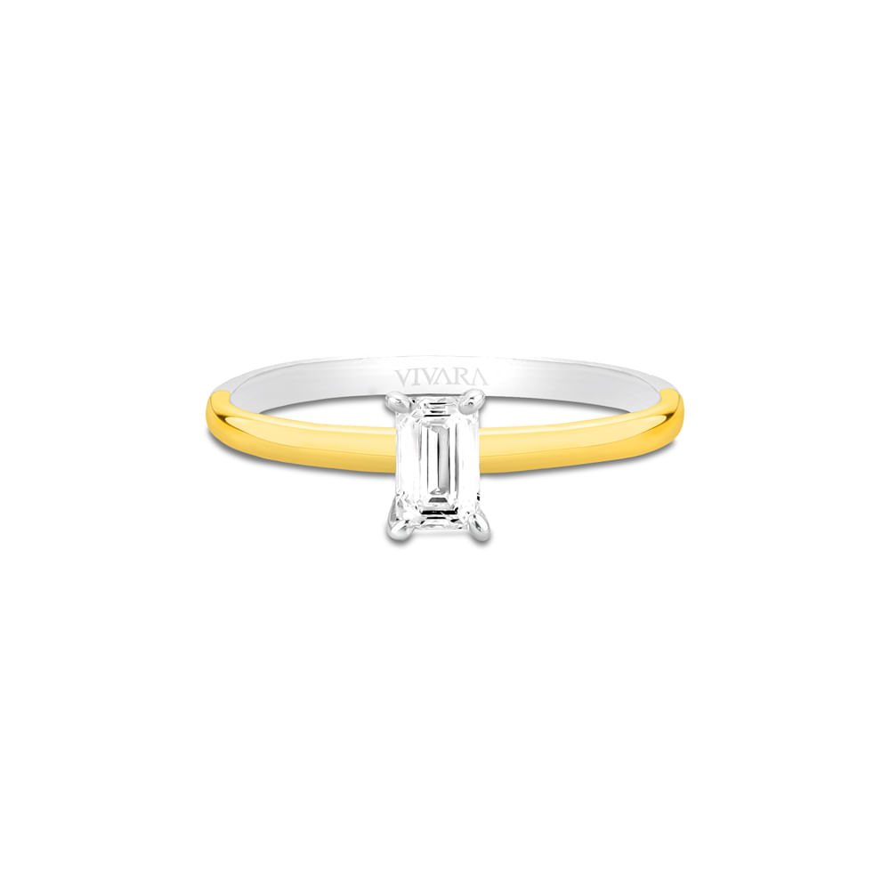 Anel Solitário Lume Baguete em Prata 925 e Ouro Amarelo 18k com Diamante de Laboratório 0,32 ct