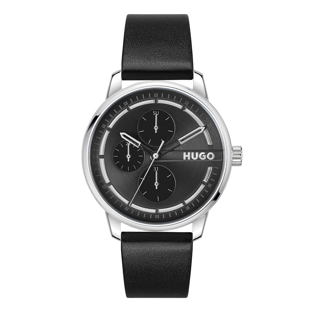 Relógio Hugo Stamp Masculino Couro Preto – 1530366