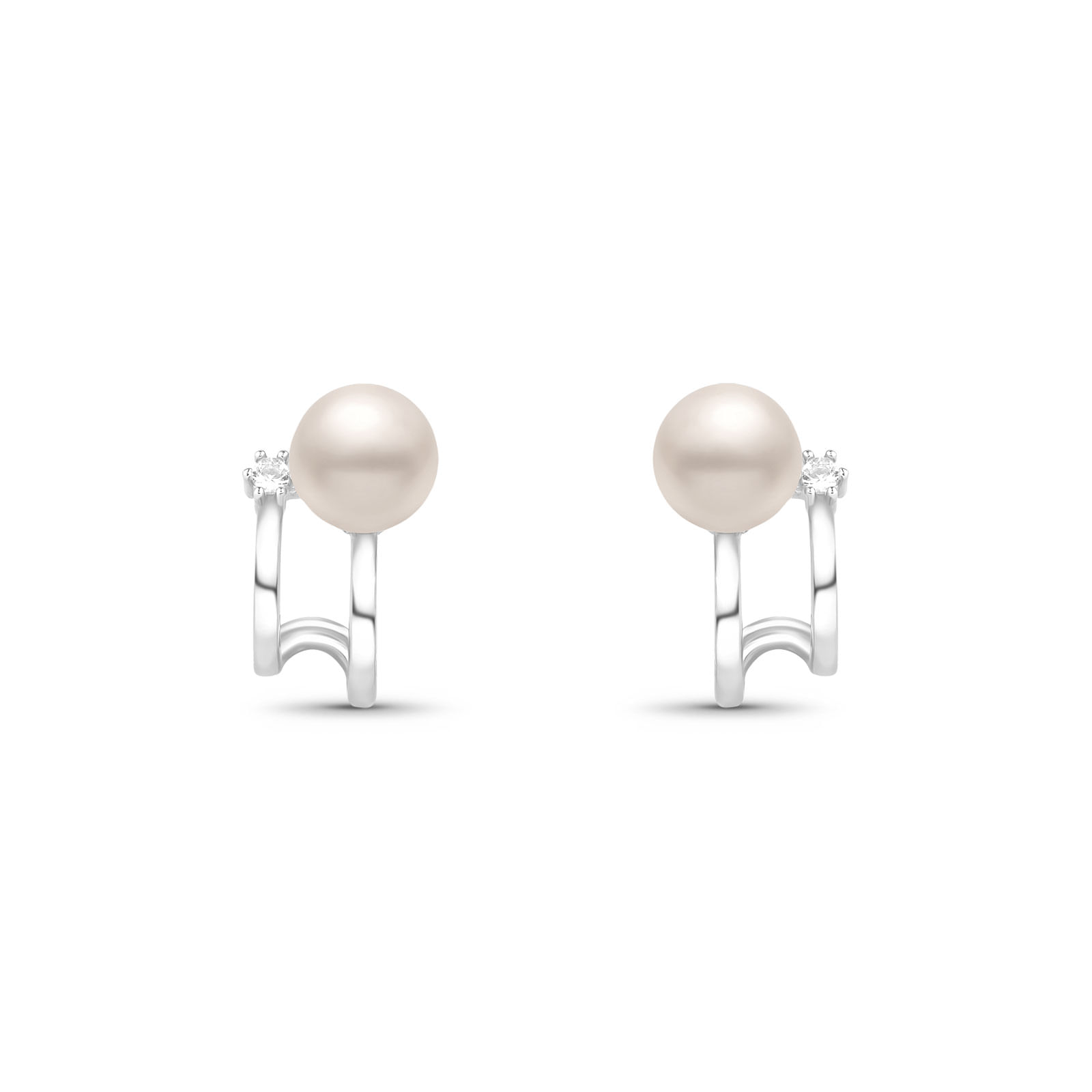 Brinco em Prata 925 com Pérola e Topázios Incolores