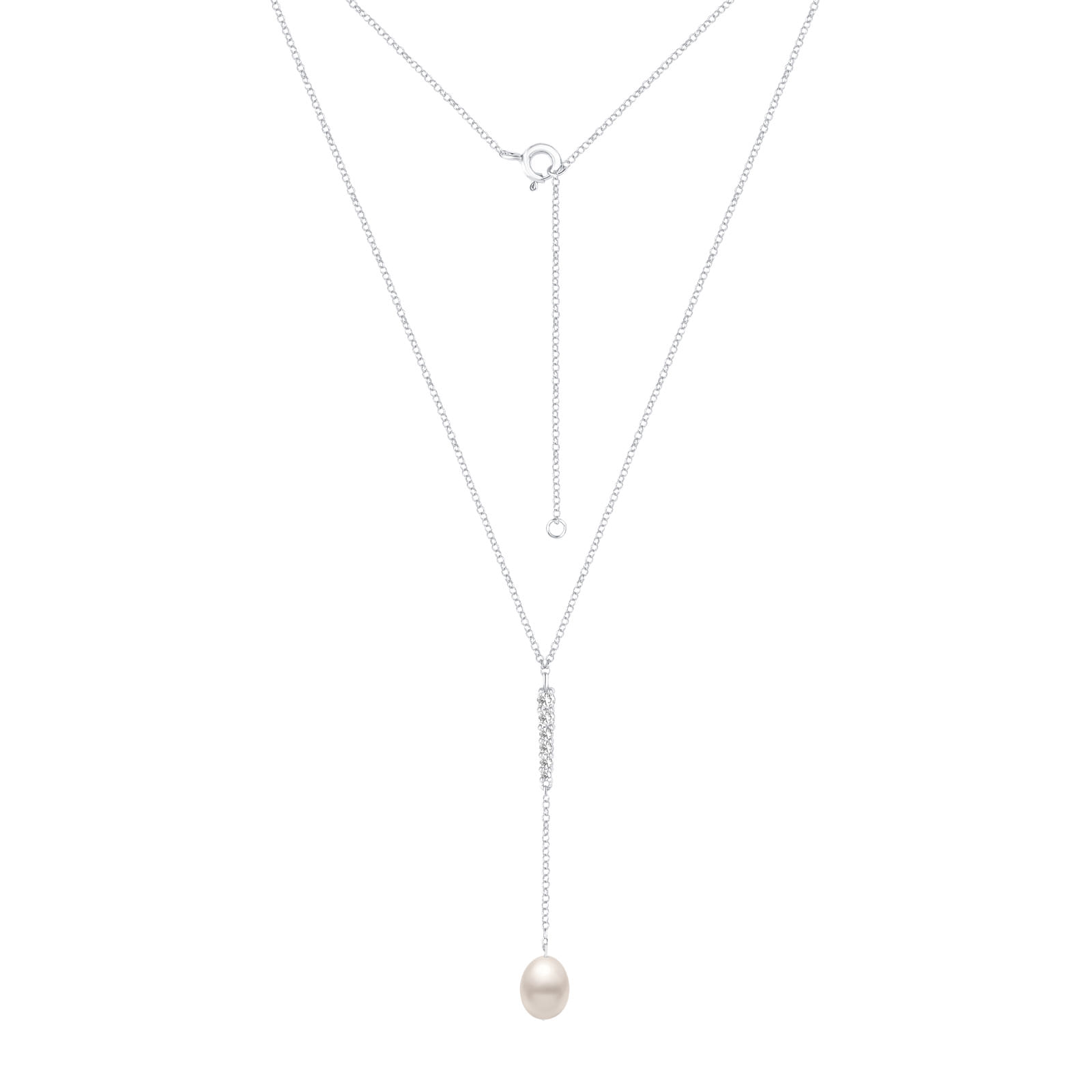 Colar em Prata 925 com Pérola e Topázios Incolores, 45cm