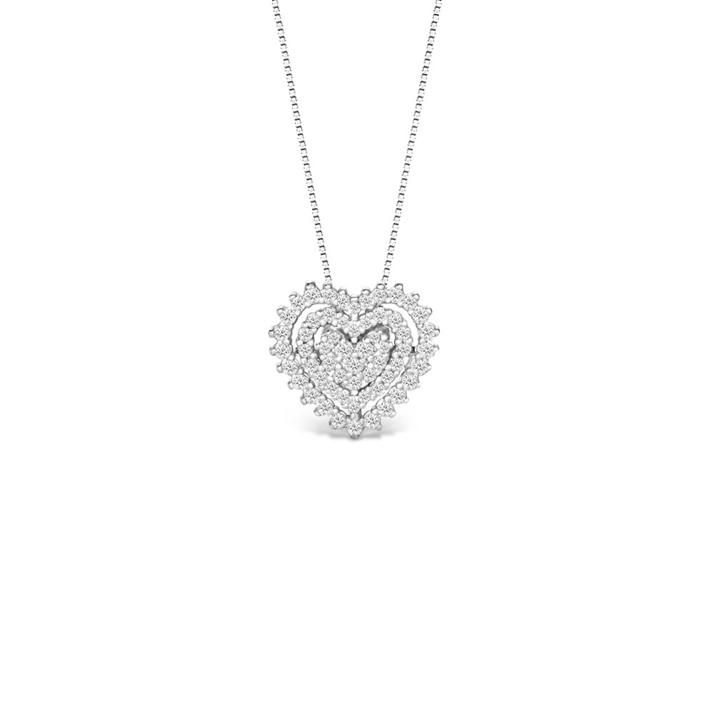 Pingente Clássico Especial Coração em Ouro Branco 18k com Diamantes 0,34ct