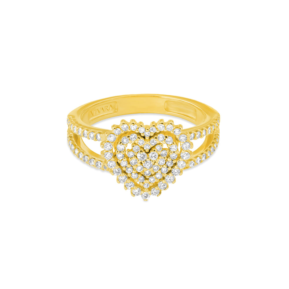 Anel Clássico Especial Coração em Ouro Amarelo 18k com Diamantes 0,56ct