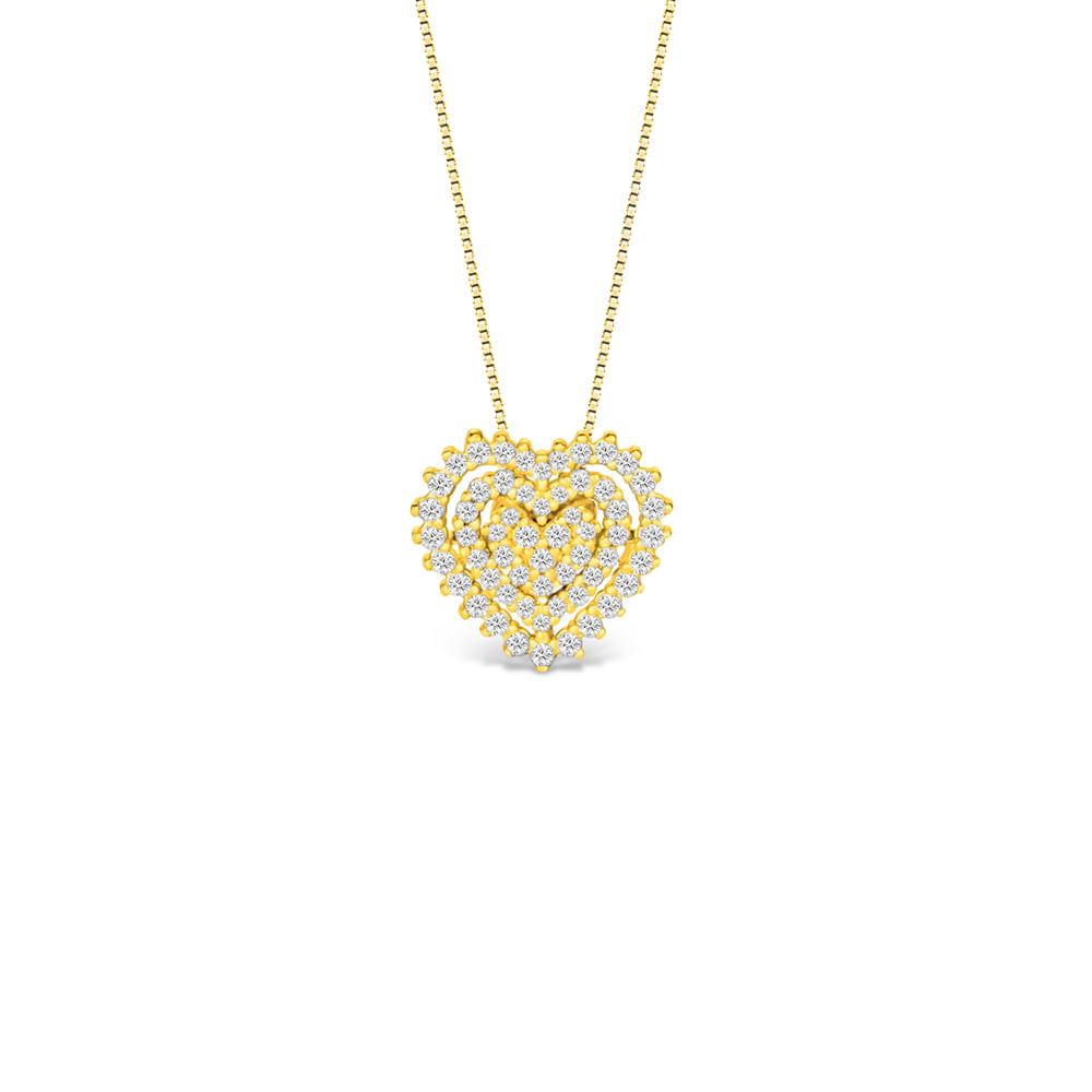 Pingente Clássico Especial Coração em Ouro Amarelo 18k com Diamantes 0,34ct
