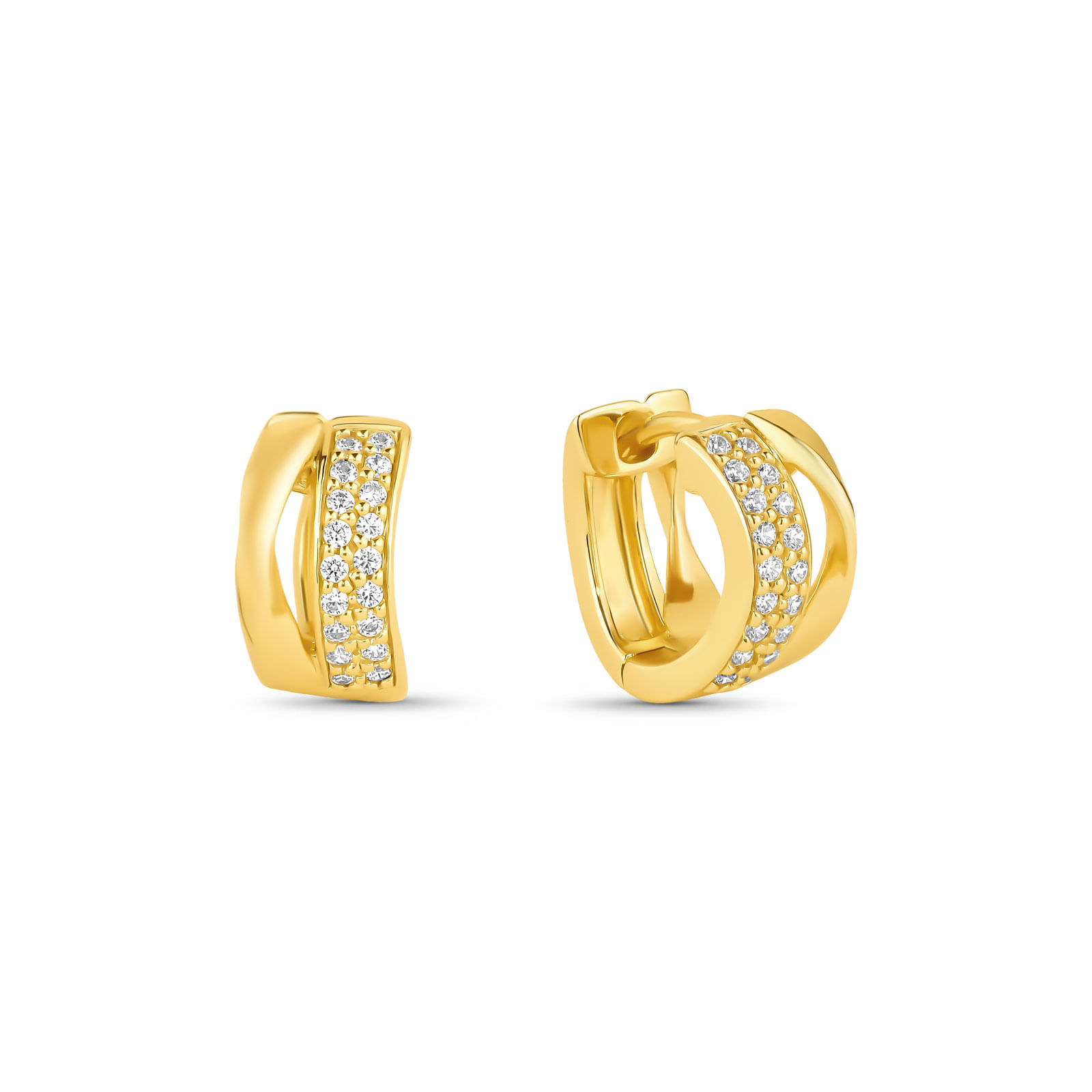 Brinco Life Maxi em Prata 925 com Banho de Ouro Amarelo 18k e Pedras Incolores