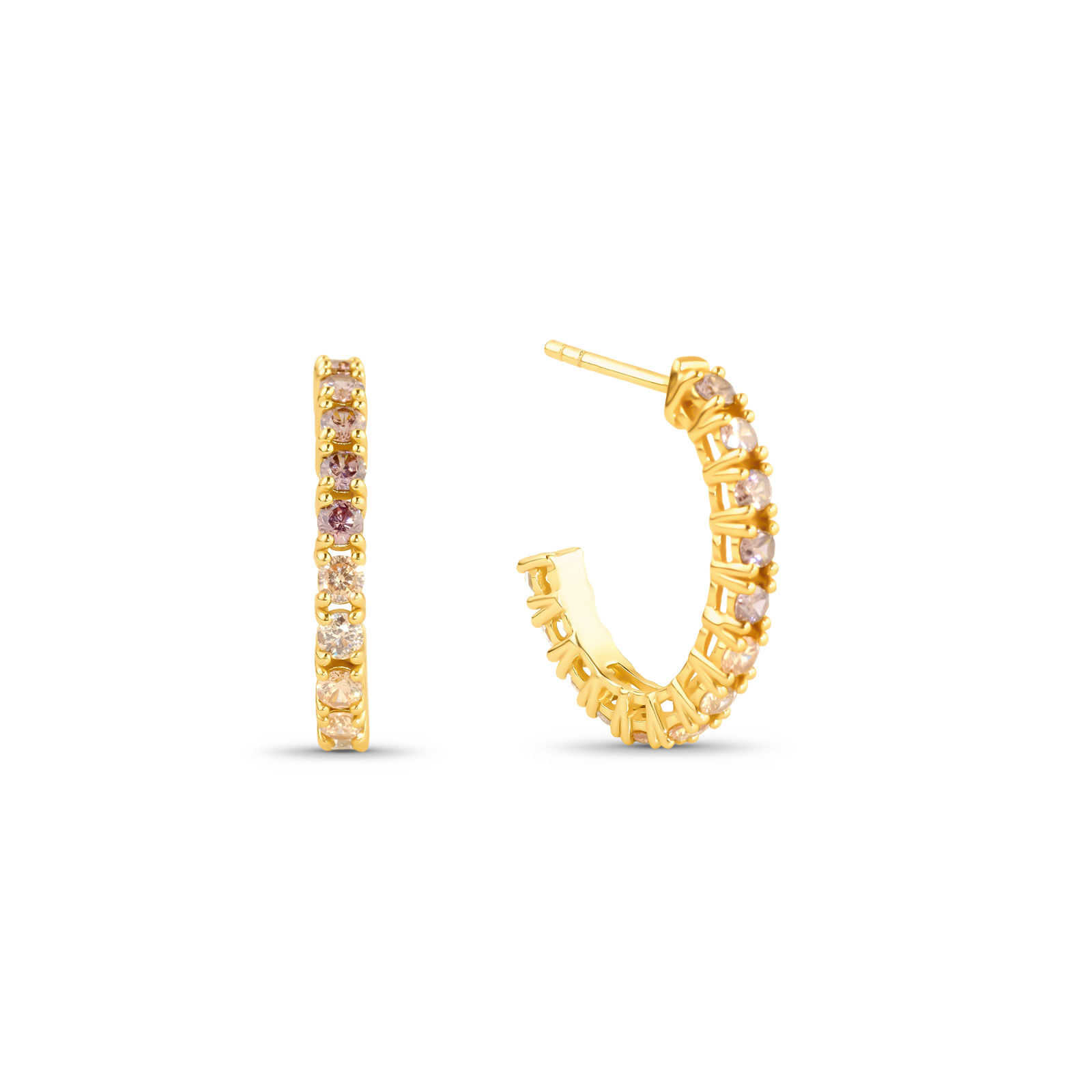 Brinco Argola Life Auba em Prata 925 com Banho de Ouro Amarelo 18k e Pedras Coloridas, 21mm