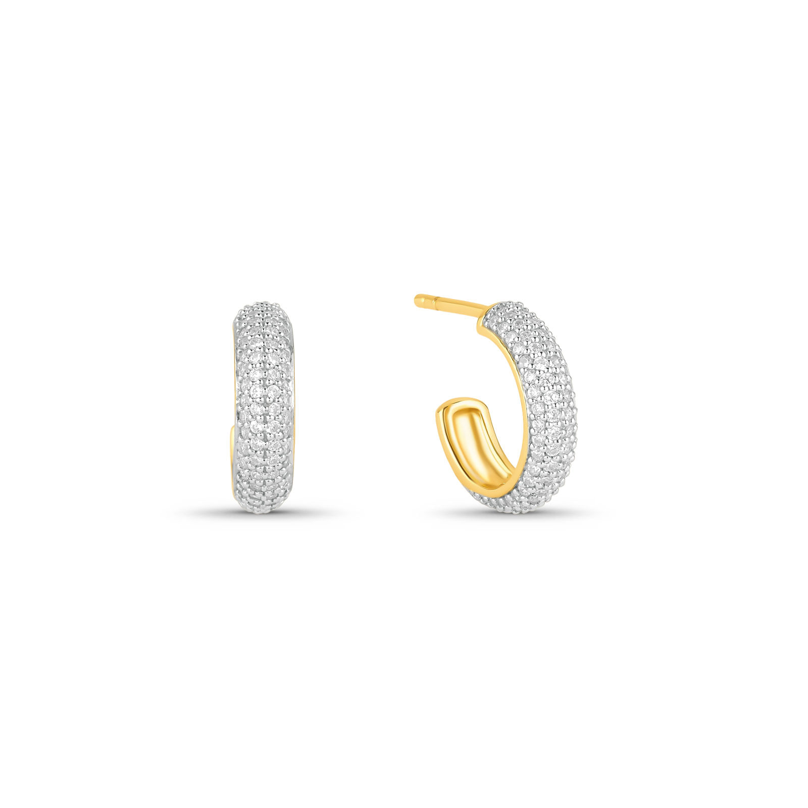 Brinco Argola Life Luxe em Prata 925 com Banho de Ouro Amarelo 18k com Pedras Incolores, 27 mm