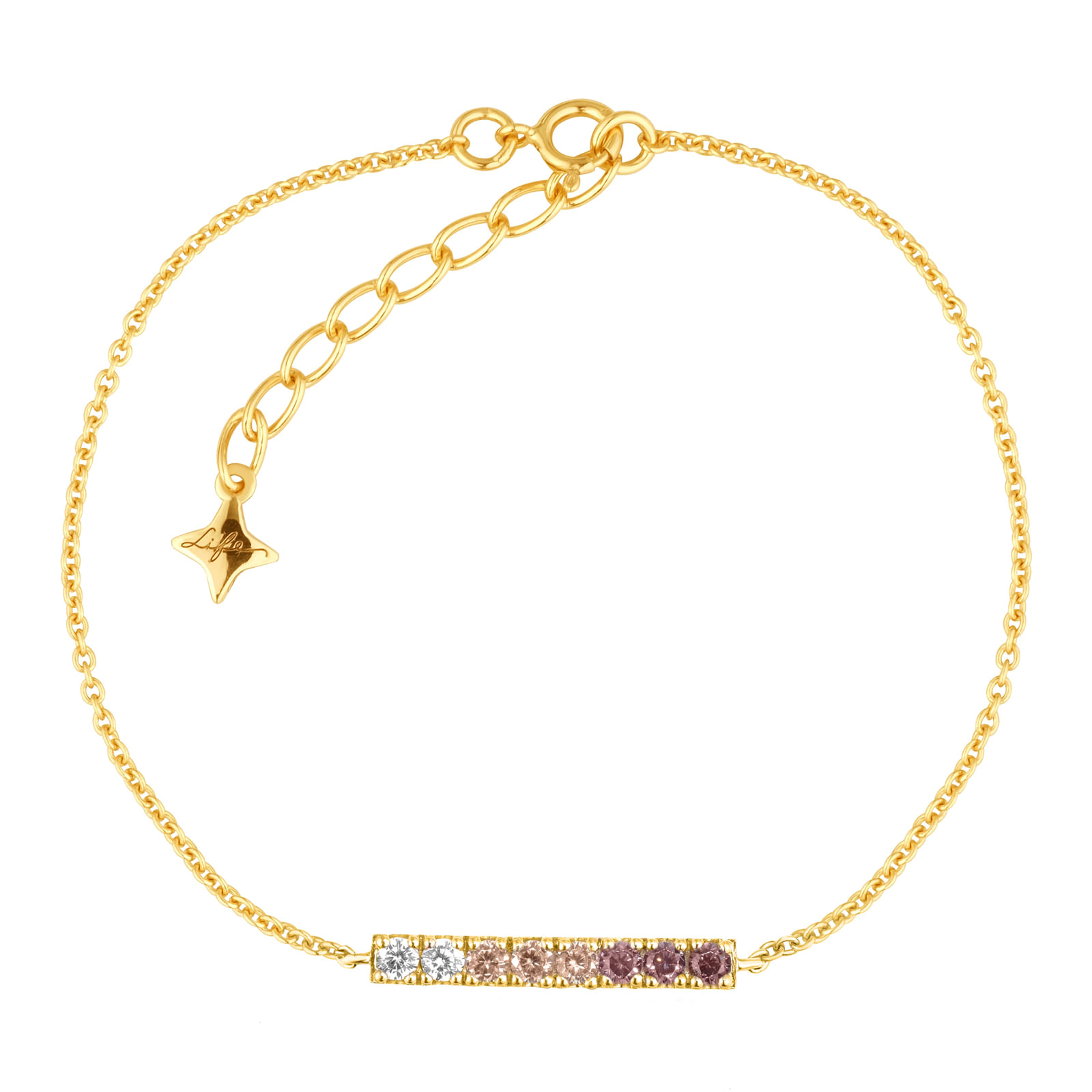 Pulseira Life Auba em Prata 925 com Banho de Ouro Amarelo 18k e Pedras Coloridas, 45cm