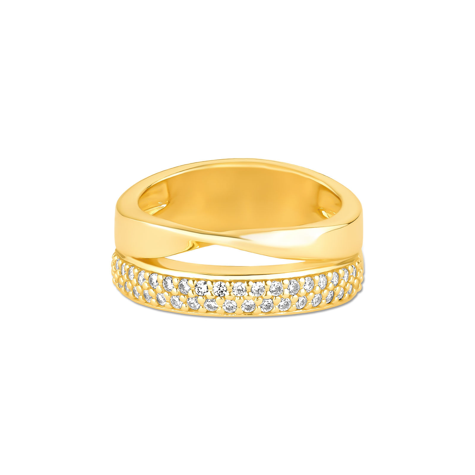 Anel Life Maxi em Prata 925 com Banho de Ouro Amarelo 18k e Pedras Incolores